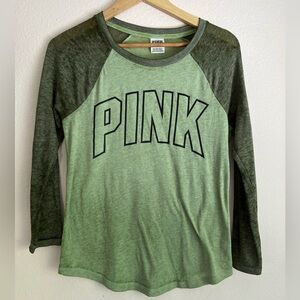 🌟3 for $25🌟 PINK Victoria's Secret Olive Green Shades Baseball Long  Sleeve Tee